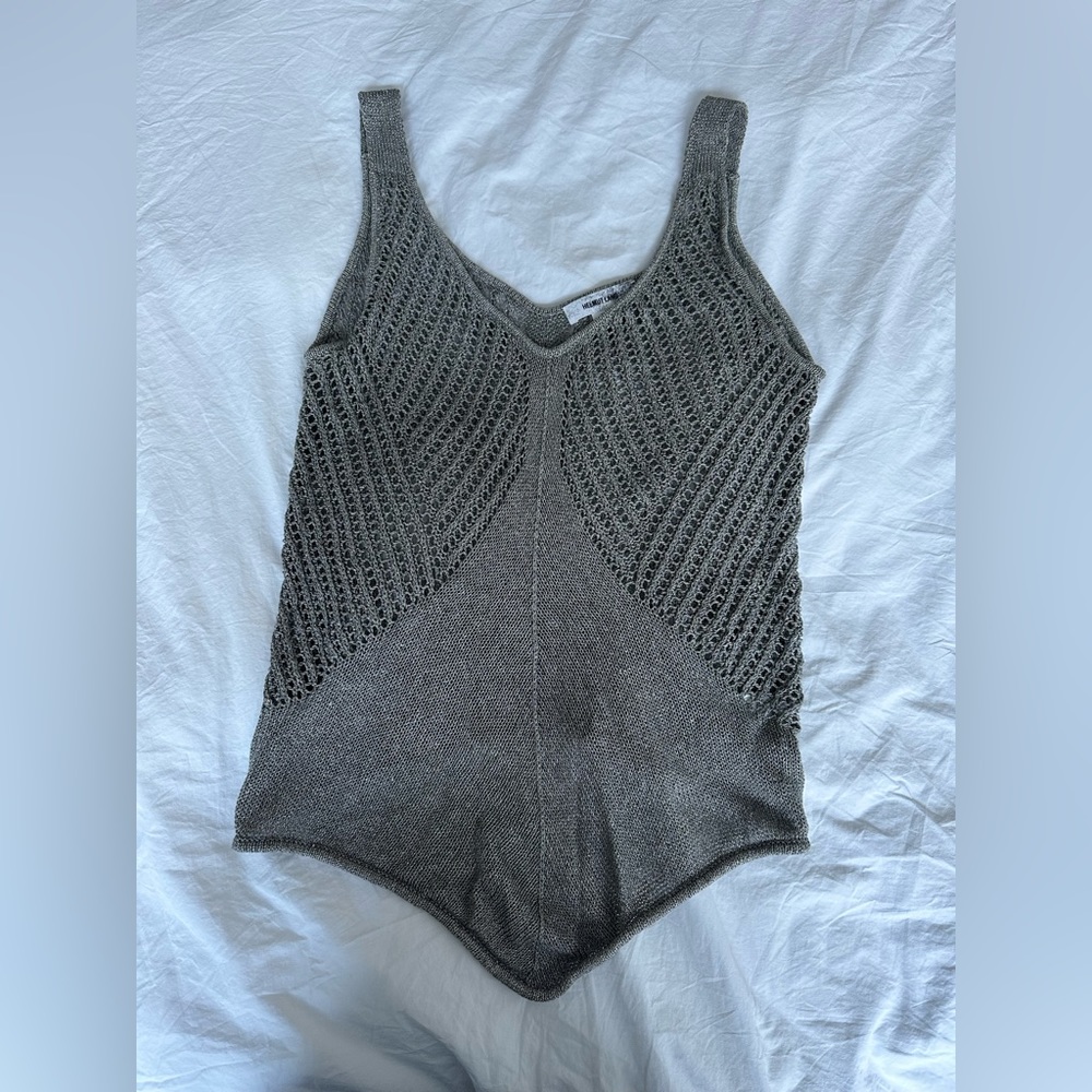 Helmut Lang Silver Crochet Tank